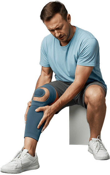 Man seated wearing a shoulder brace