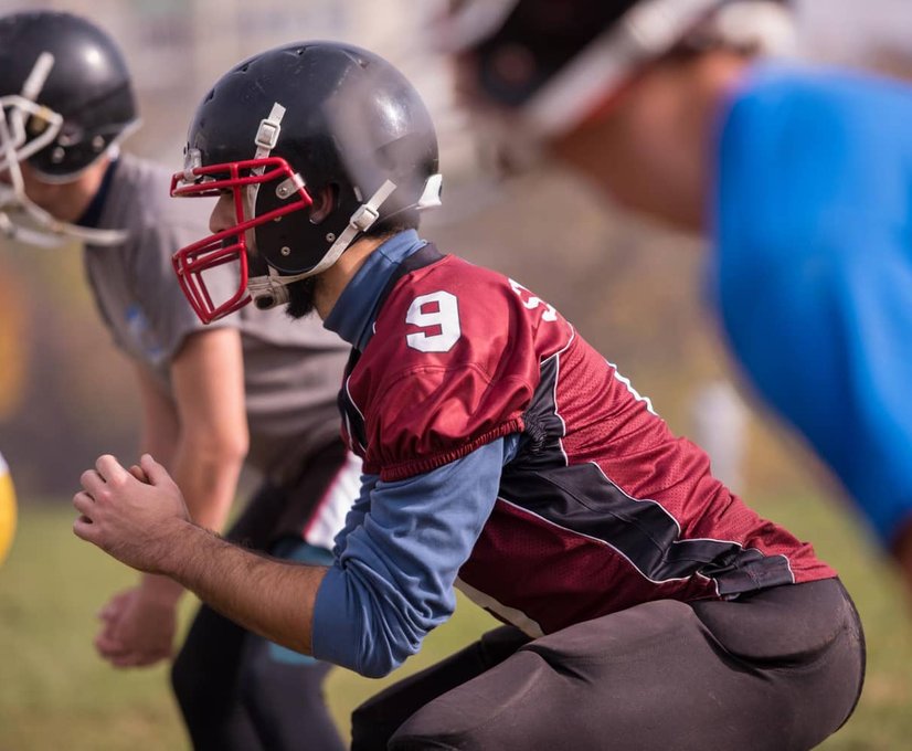 Football player in action during a game