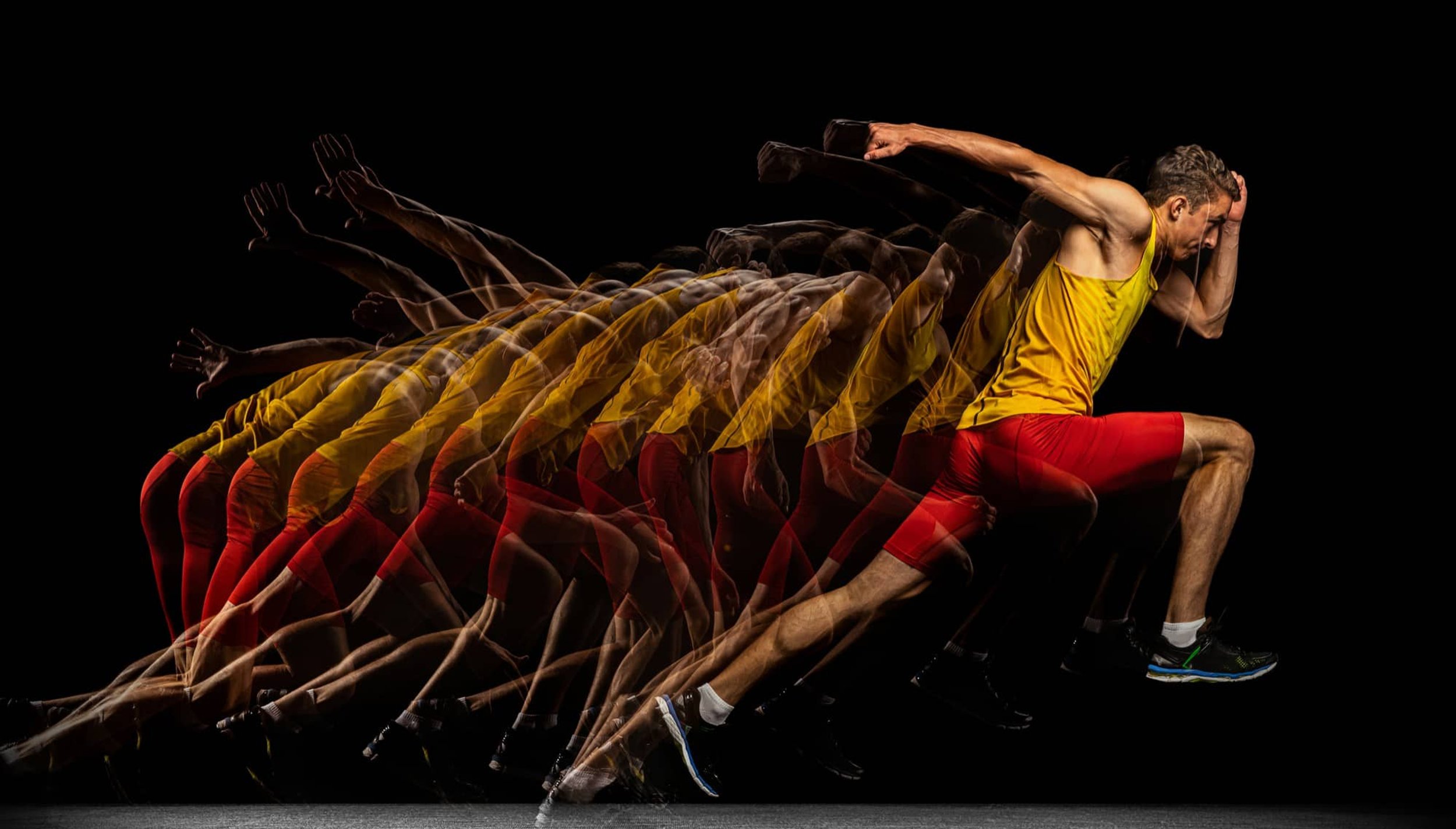 Sprinter captured mid-stride during sprint